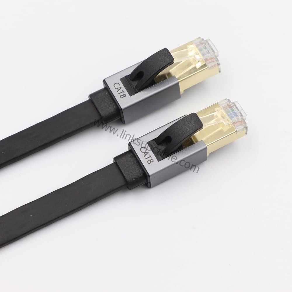 Cat8 Flat Ethernet Cable 40Gbps 2000MHz Ultra-Slim Shielded (S/FTP) High-Speed Patch Cord 4 S/FTP Double Shielded Copper Structure of Cat8 Flat Ethernet Cable