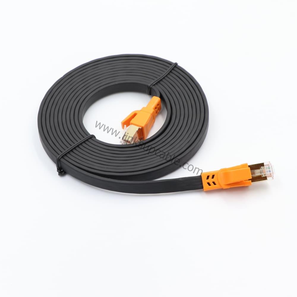 Cat8 Flat Ethernet Cable 40Gbps 2000MHz Ultra-Slim Shielded (S/FTP) High-Speed Patch Cord 2 Ultra-Slim Flat Cat8 Ethernet Cable Routed Under Carpet and Door
