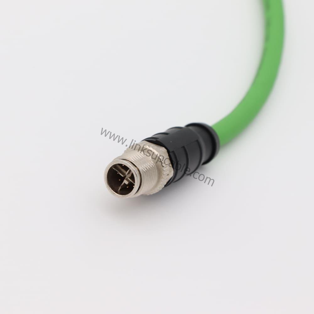 M12 X-Coded 8-Pin Male Connector showing Internal Cross Shielding