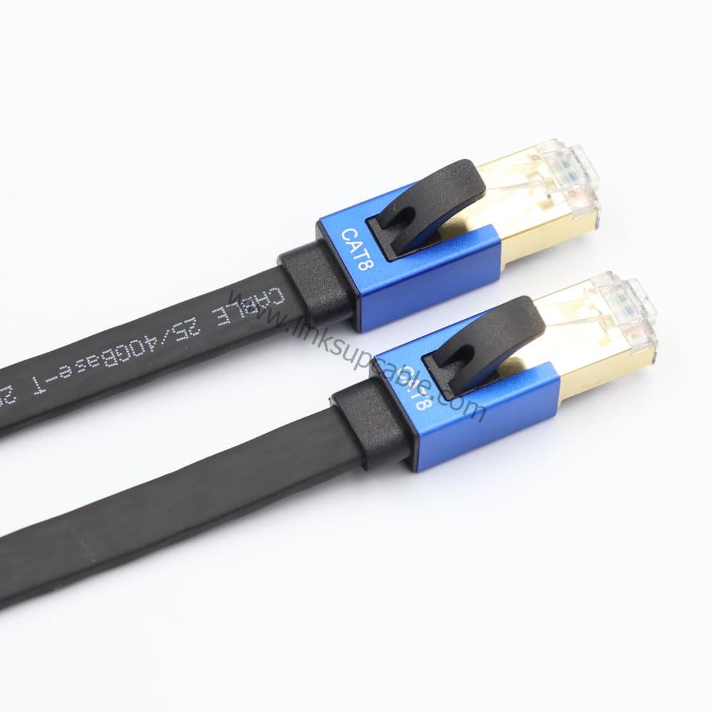Cat8 Flat Ethernet Cable 40Gbps 2000MHz Ultra-Slim Shielded (S/FTP) High-Speed Patch Cord 3 Gold-Plated Shielded RJ45 Connector on Cat8 Flat Network Cable