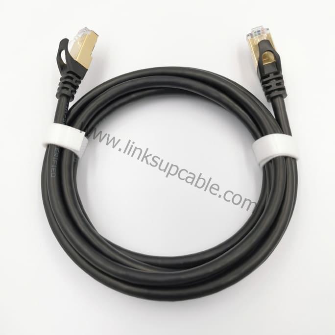 Cat7 Ethernet Cable 10Gbps 600MHz Heavy-Duty Shielded (S/FTP) Round High-Speed Patch Cord 2 Shielded Metallic RJ45 Connector with Gold-Plated Pins on Cat7 Round Cable