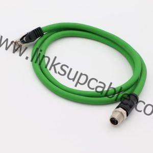 Order industrial-grade Cat6A RJ45 to M12 X-Coded 8-Pin cables for 10Gbps high-speed data transmission. Features IP67 waterproofing, SF/UTP double shielding, and high-flex PUR jacket for GigE vision cameras, PLCs, and robotics.