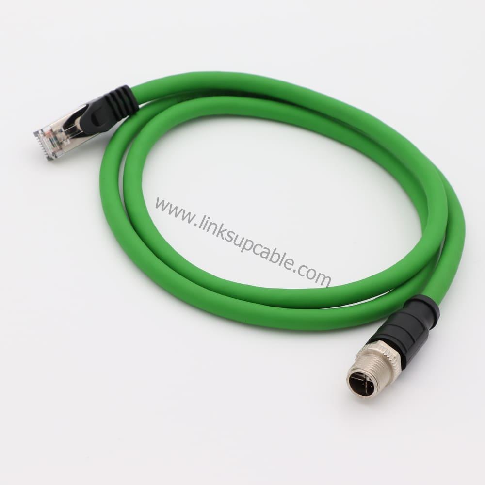 Order industrial-grade Cat6A RJ45 to M12 X-Coded 8-Pin cables for 10Gbps high-speed data transmission. Features IP67 waterproofing, SF/UTP double shielding, and high-flex PUR jacket for GigE vision cameras, PLCs, and robotics.